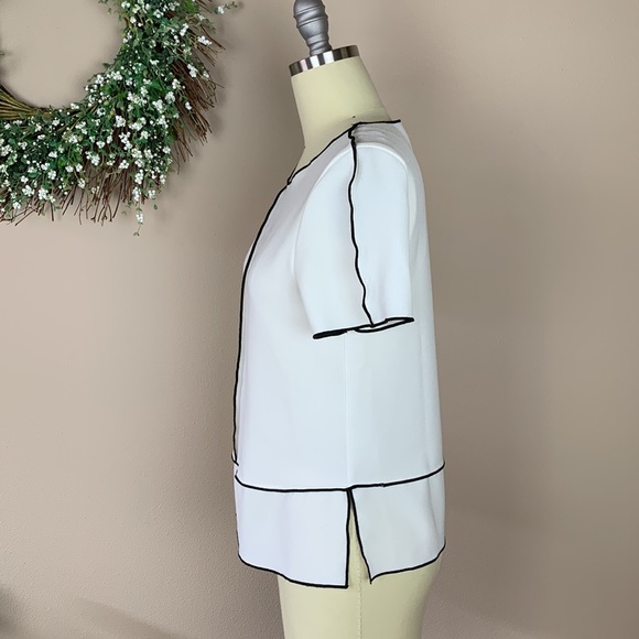 Zara Basic Collection Women’s White Short Sleeve Crepe Top Black Trim Size S - Picture 3 of 6